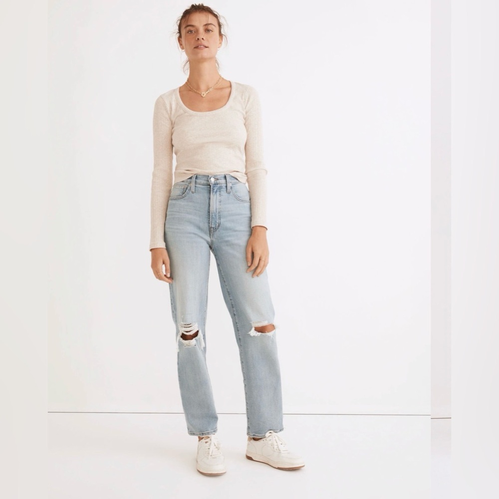 Madewell The Petite Perfect Vintage Straight‎ Jean Danby Wash Knee-Rip size 25P